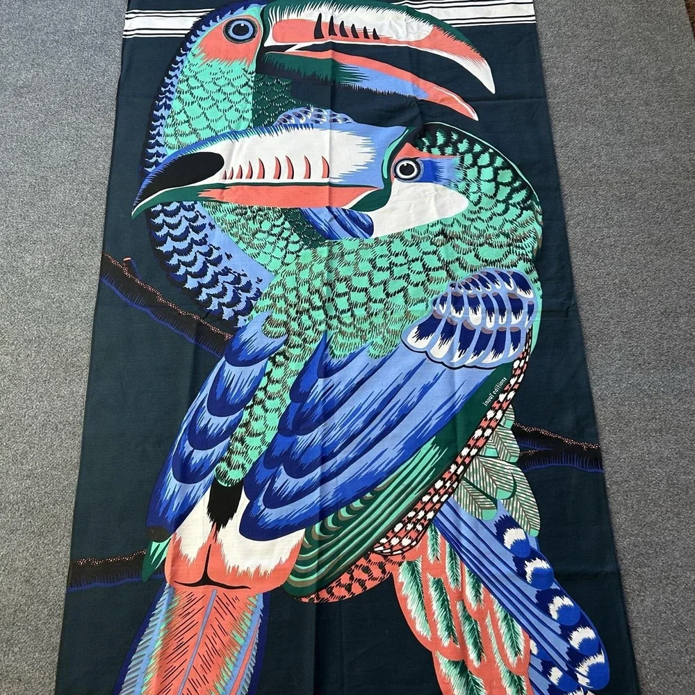 Inoui Editions Fouta Turkish Towel 40 X 70 Toucan Emerald Green Cotton Bird